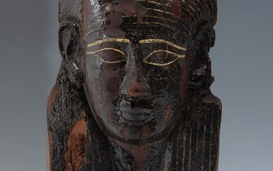 Ancient Egyptian Wood Sarcophagus mask. 48 cm H. Masterpiece. Late period, 664 -332 BC. Published.