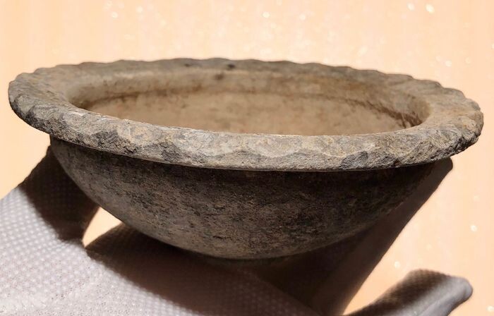 Ancient Roman Ceramic Rarely Well Preserved Ceramic Legionary Bowl with nicely Serrated Decoration on the Outfall (edge)