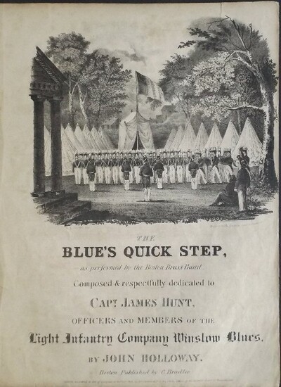 Antique 1836 Military Art Lithograph, Blue's Quick Step