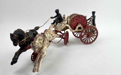 Antique Cast Iron Horse Drawn Fire Hose Reel Wagon