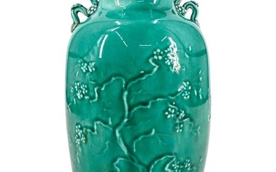 Antique Chinoserie Cherry Tree Green vase