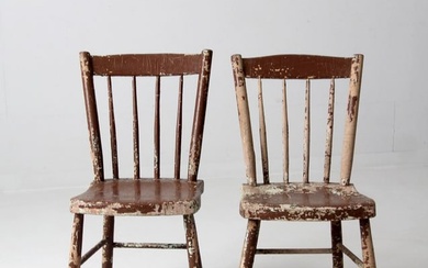 Antique Chippy Paint Farmhouse Chairs Pair