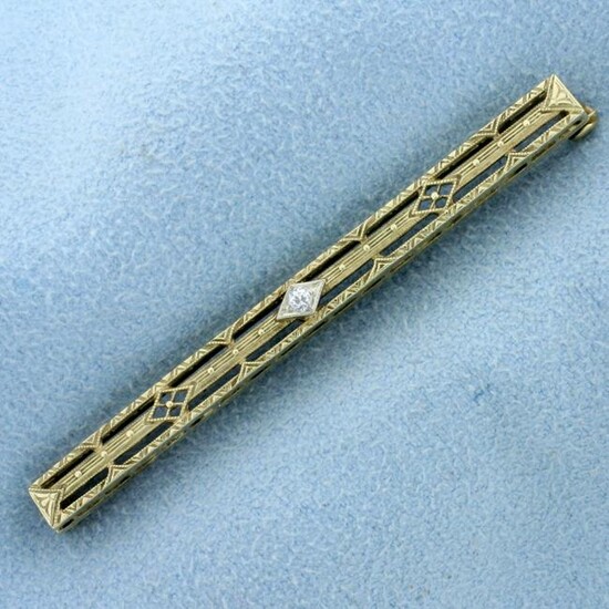 Antique Diamond Bar Pin in 14K Yellow Gold