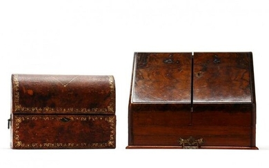 Antique English Letter Box and Leather Decanter Box