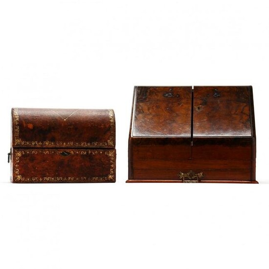 Antique English Letter Box and Leather Decanter Box