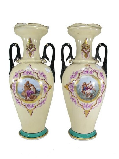 Antique European pair of porcelain vases