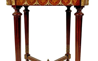 Antique French Bronze Ormolu & Marble Inlay Table