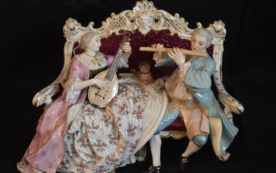 Antique Meissen Porcelain Grouping: Lovers Playing