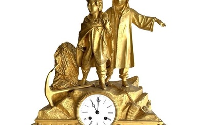 Antique Raingo Freres Paris French Gilt Bronze Figural Clock