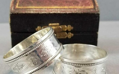 Antique Sterling Silver Napkin Rings + Box