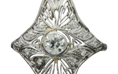 Art Deco 18K White Gold Diamonds Filagree Ring
