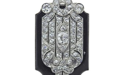 Art Deco Platinum Diamond Onyx Pendant Brooch