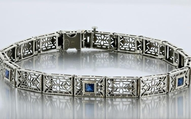 Art Deco Sapphire Bracelet 14K WG