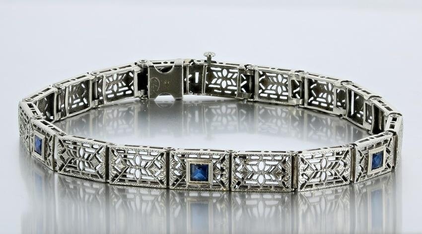 Art Deco Sapphire Bracelet 14K WG