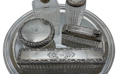 Art Deco Tiffany & Co Sterling Silver and Crystal Vanity Set