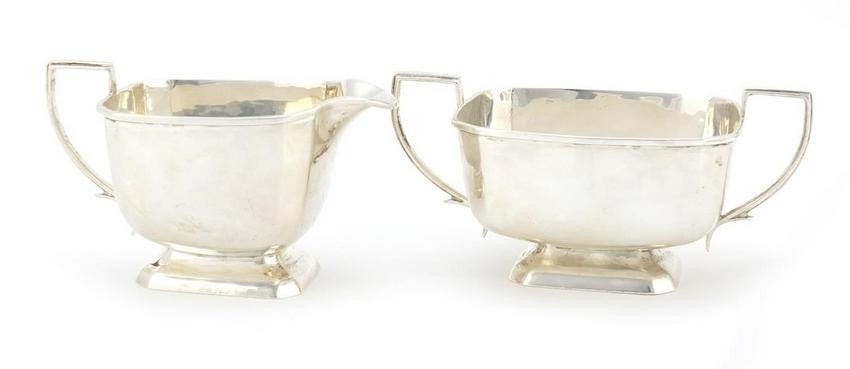 Art Deco silver twin handle sugar bowl and matching