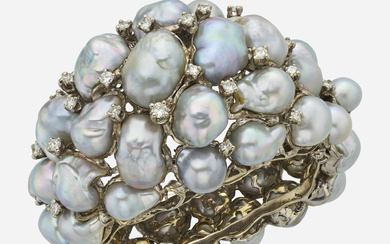 Arthur King Important grey baroque pearl, diamond, and white gold bracelet