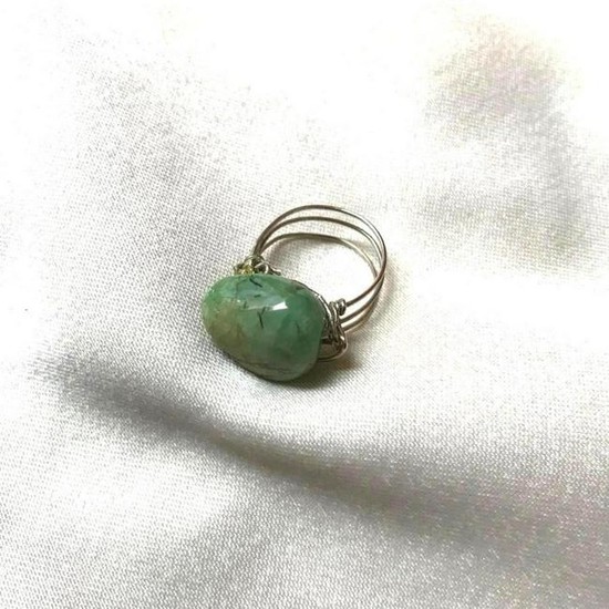 Artisan Natural Emerald Polished Gemstone Sterling Wire