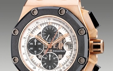 Audemars Piguet, Ref. 26098RO.OO.D002CR.01 A very fine and attractive limited edition pink gold and black ceramic chronograph wristwatch with date and warranty, numbered 8 of a limited edition of 500 pieces