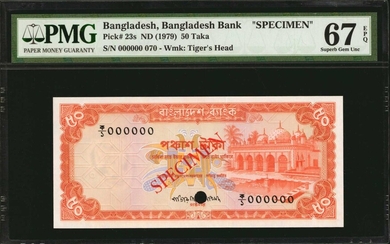 BANGLADESH. Bangladesh Bank. 50 Taka, ND (1979). P-23s. Specimen. PMG Superb Gem Uncirculated 67 EPQ.