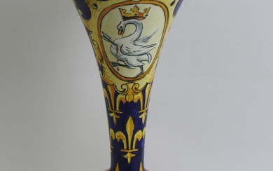 BLOIS - Adrien THIBAULT (1844-1918) : Vase cornet en faience décor au cygne transpercé et...