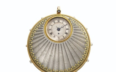 BREGUET. AN EXTREMELY FINE AND VERY RARE, 18K GOLD, ENAMEL AND PEARL-SET A TACT PENDANT WATCH WITH RUBY CYLINDER ESCAPEMENT