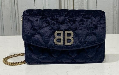 Balenciaga Navy Velvet BB Wallet On Chain Bag