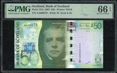 Bank of Scotland, 50 pounds, 2007, serial number AA 000578, (Pick 127a)