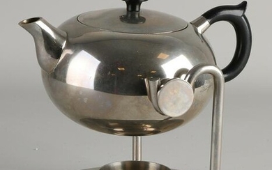 Bauhaus style nickel-plated brass teapot with