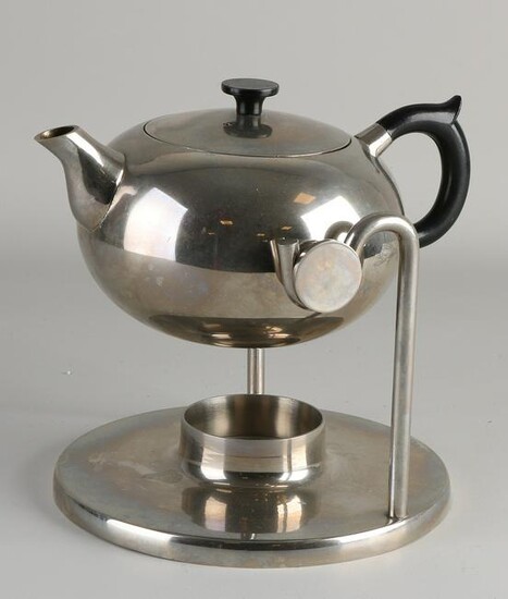 Bauhaus style nickel-plated brass teapot with