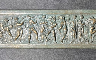 Block carving/ Relief, Greek Gods dancing near fountain - 11 cm - Bronze