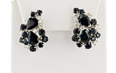Blue Sapphire and Diamond 14K Earrings