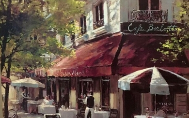 Brent Heighton (1954) - Vista parisina animada con café