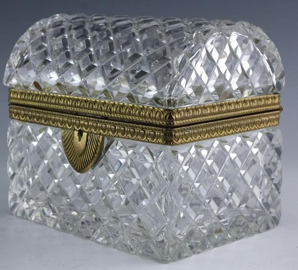 Bronze Mount Cut Crystal Domed Casket Lidded Box