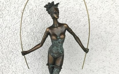 Bronze Rope Jumping Girl statue by Milo
