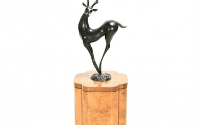 Bronze Stag on a Burl-Wood Pedestal.
