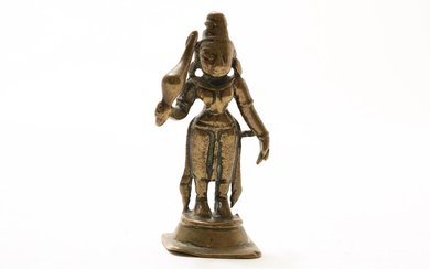 Bronzen altaar sculptuurtje, Lakshmi Mahalakshmi, India 19e eeuw, h. 7...