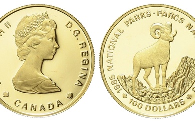CANADA. 100 dollars 1985. Parcs nationaux. Au titre 917 (16,97 g). 1/2 once d'or pur...