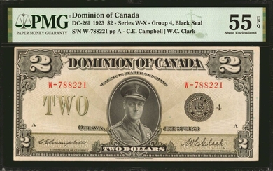 CANADA. Dominion of Canada. 2 Dollars, 1923. DC-26l. PMG About Uncirculated 55 EPQ.