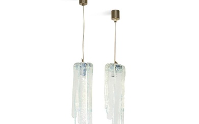 CARLO NASON 1936 Deux lampes suspendues pour Mazzega 1970 - Métal, verre. Le plus grand100,00...