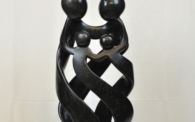CHANCE & MORGAN MANYIKA. ABSTRACT AFRICAN SCULPTURE MADE OF SOAPSTONE, “FAMILY”, AROUND 1980S, HEIGHT CA. 58 CM.