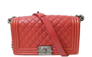 CHANEL CC SHW Boy Chanel Chain Shoulder Bag A67086 Calfskin Leather Red Quilted