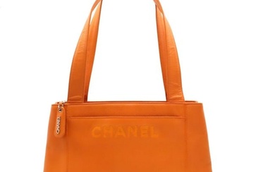 CHANEL tote bag shoulder caviar skin leather orange