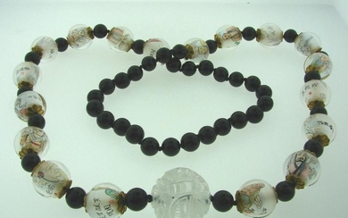 CHINESE BEAD NECKLACE PAINTINGS INSIDE BLACK WHITE