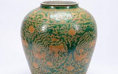 CHINESE LARGE GREEN & YELLOW PORCELAIN JAR