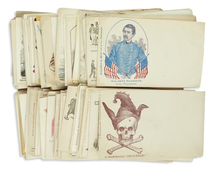 (CIVIL WAR.) Large group of unused patriotic covers and stationery. 172 unused printed...