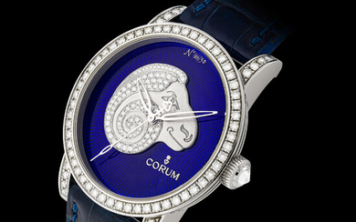 CORUM, LIMITED EDITION OF 50 PIECES, 18K WHITE GOLD AND DIAMOND-SET WATCH WITH ENAMEL DIAL