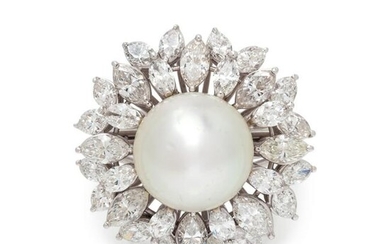 CULTURED SOUTH SEA PEARL AND DIAMOND RING