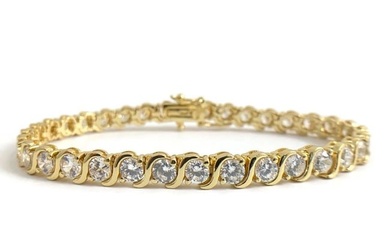 CZ Cubic Zirconia Tennis Bracelet Yellow Gold-Plated Sterling Silver, 16.73 Gr