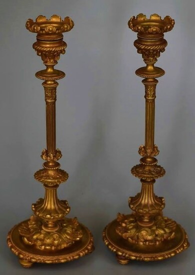 Candlestick (2) - Rococo Style - Bronze (gilt) - 19th century